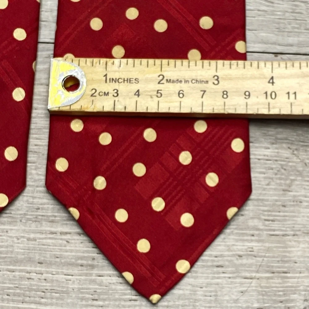 Polo Ralph‎ Lauren Mens Silk Tie Red Polka Dot Plaid Geometric Handmade 3.75